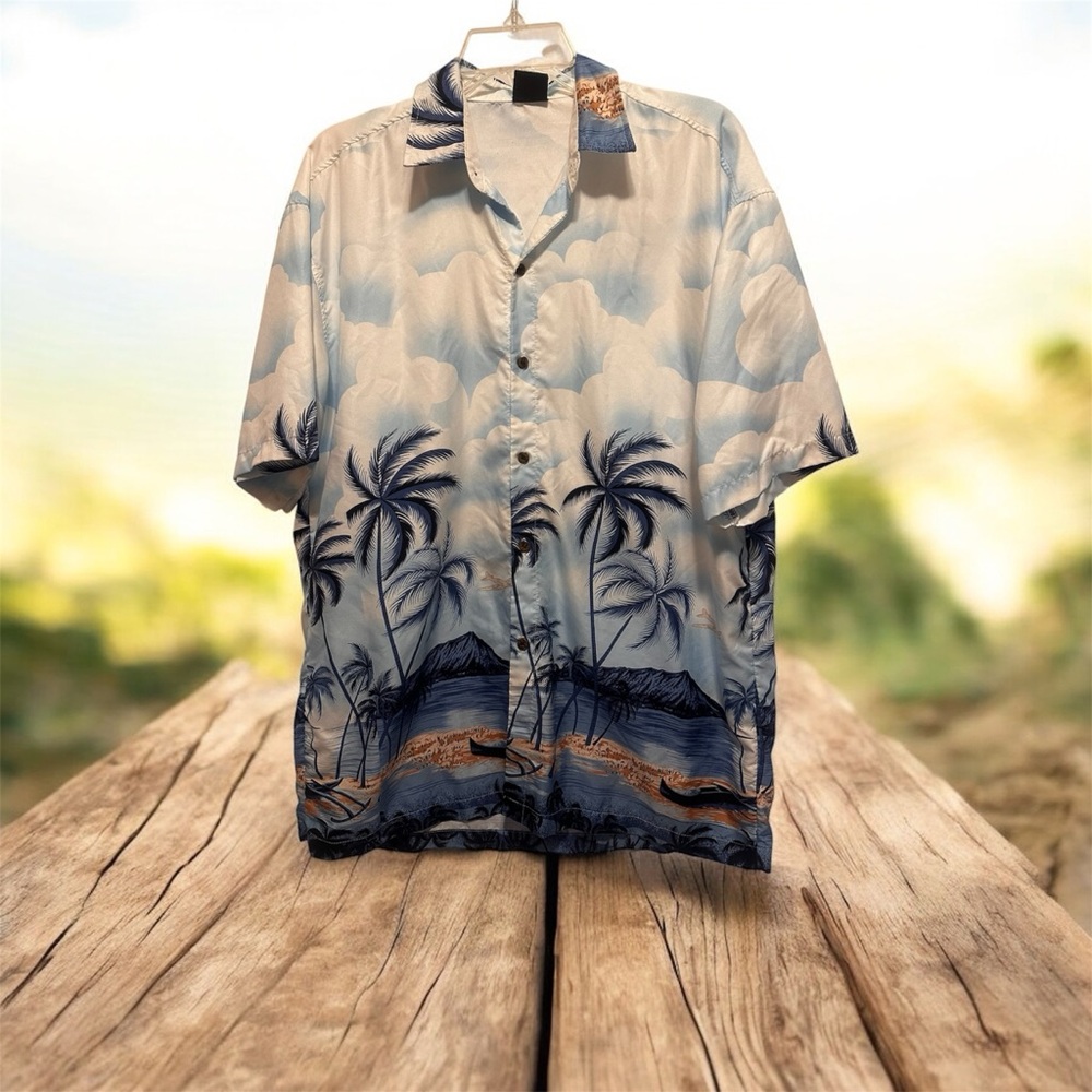 Hawaiian Island Vibes Blue and White Men's Shirt